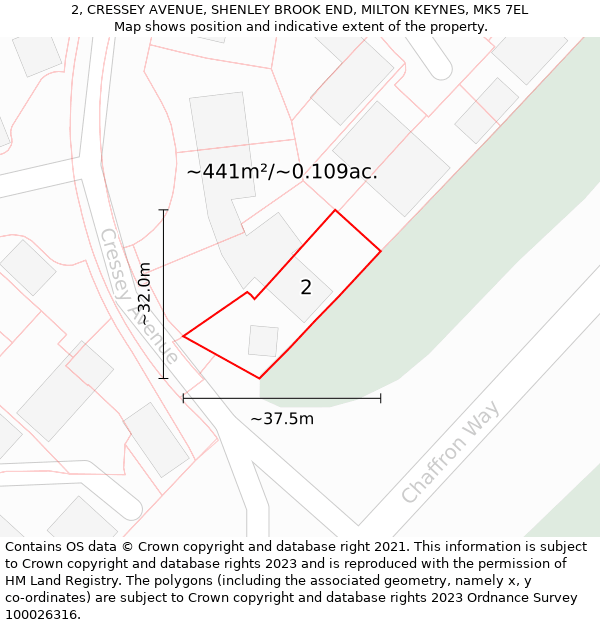 2, CRESSEY AVENUE, SHENLEY BROOK END, MILTON KEYNES, MK5 7EL: Plot and title map