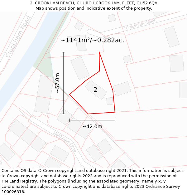 2, CROOKHAM REACH, CHURCH CROOKHAM, FLEET, GU52 6QA: Plot and title map