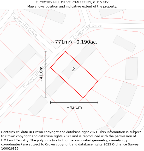 2, CROSBY HILL DRIVE, CAMBERLEY, GU15 3TY: Plot and title map