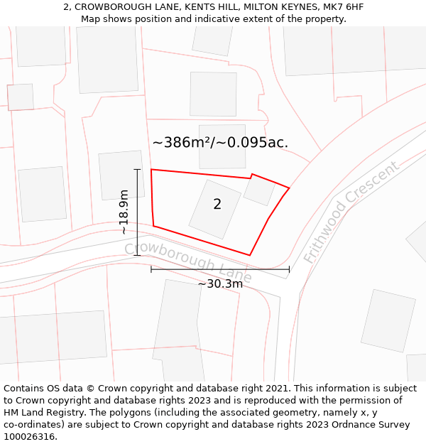 2, CROWBOROUGH LANE, KENTS HILL, MILTON KEYNES, MK7 6HF: Plot and title map