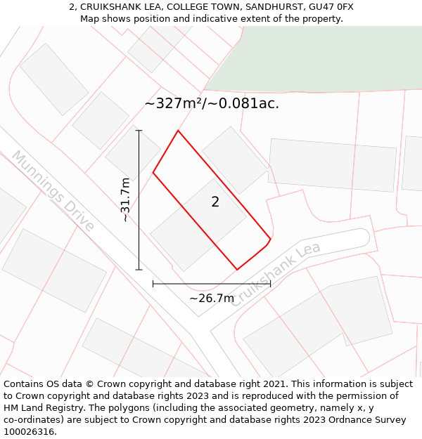 2, CRUIKSHANK LEA, COLLEGE TOWN, SANDHURST, GU47 0FX: Plot and title map