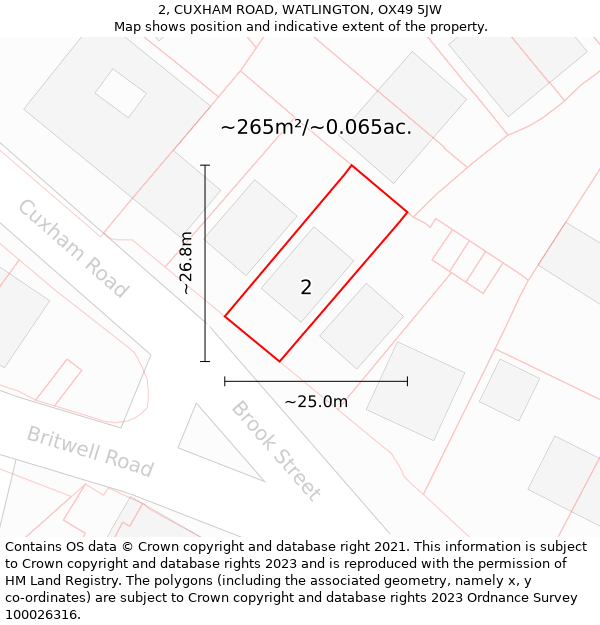 2, CUXHAM ROAD, WATLINGTON, OX49 5JW: Plot and title map