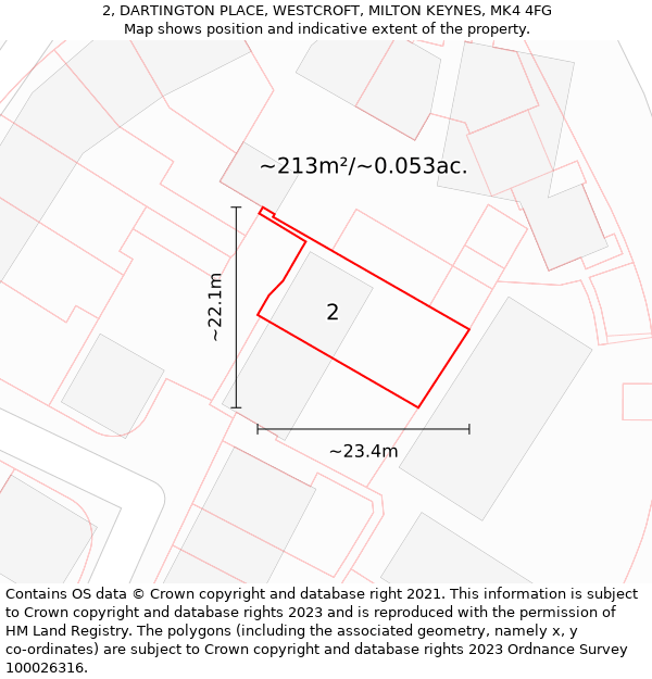 2, DARTINGTON PLACE, WESTCROFT, MILTON KEYNES, MK4 4FG: Plot and title map