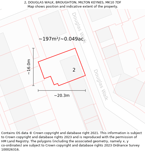 2, DOUGLAS WALK, BROUGHTON, MILTON KEYNES, MK10 7DF: Plot and title map