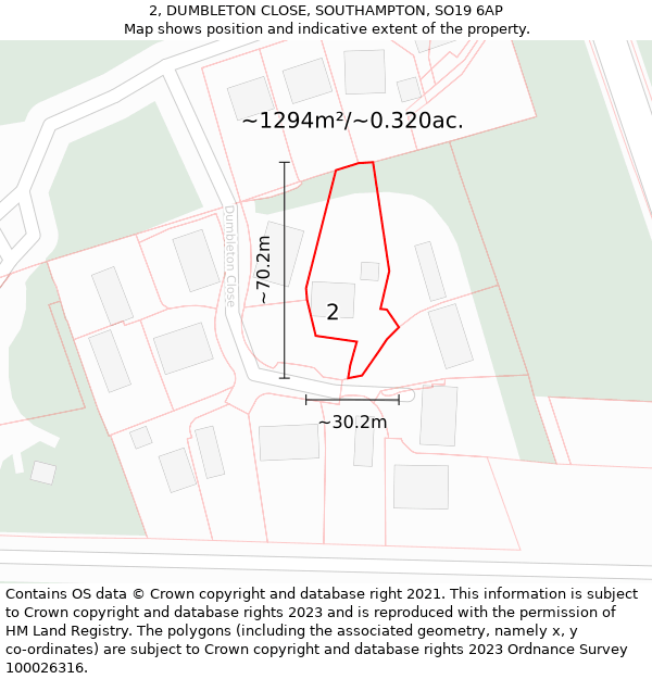 2, DUMBLETON CLOSE, SOUTHAMPTON, SO19 6AP: Plot and title map