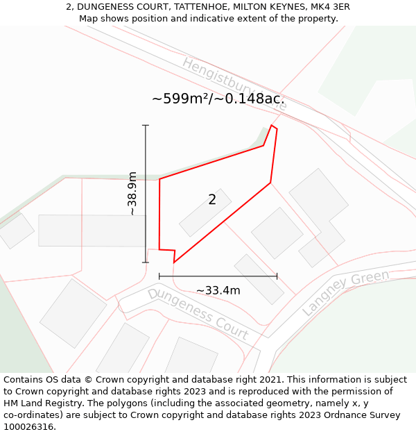 2, DUNGENESS COURT, TATTENHOE, MILTON KEYNES, MK4 3ER: Plot and title map