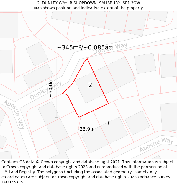 2, DUNLEY WAY, BISHOPDOWN, SALISBURY, SP1 3GW: Plot and title map