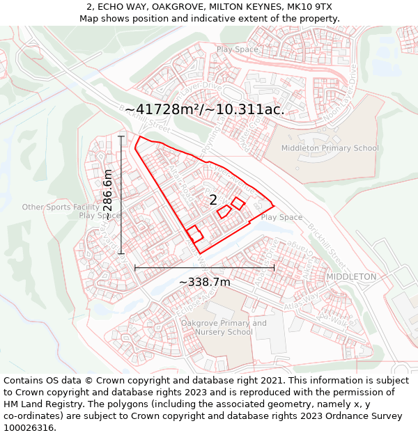 2, ECHO WAY, OAKGROVE, MILTON KEYNES, MK10 9TX: Plot and title map