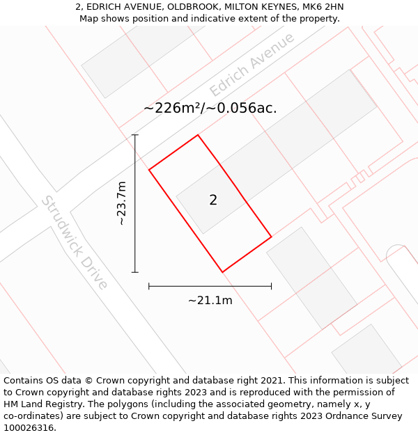 2, EDRICH AVENUE, OLDBROOK, MILTON KEYNES, MK6 2HN: Plot and title map