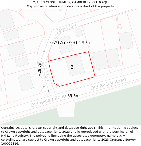 2, FERN CLOSE, FRIMLEY, CAMBERLEY, GU16 9QU: Plot and title map