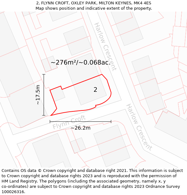 2, FLYNN CROFT, OXLEY PARK, MILTON KEYNES, MK4 4ES: Plot and title map