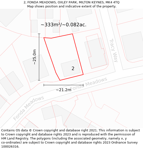 2, FONDA MEADOWS, OXLEY PARK, MILTON KEYNES, MK4 4TQ: Plot and title map