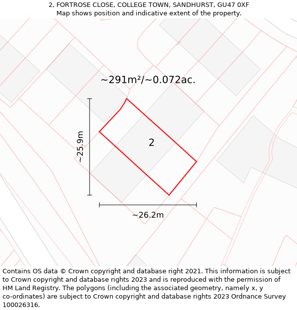 2, FORTROSE CLOSE, COLLEGE TOWN, SANDHURST, GU47 0XF: Plot and title map