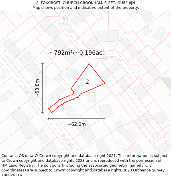 2, FOXCROFT, CHURCH CROOKHAM, FLEET, GU52 6JN: Plot and title map