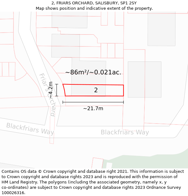 2, FRIARS ORCHARD, SALISBURY, SP1 2SY: Plot and title map