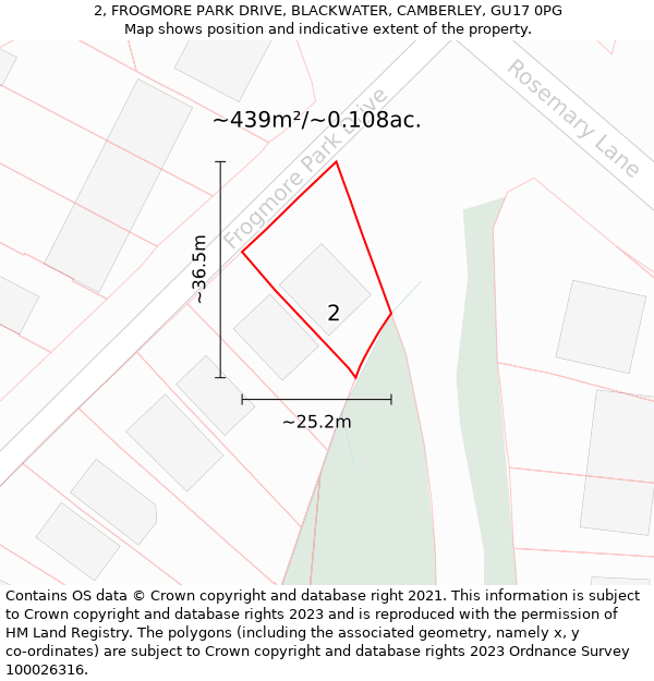 2, FROGMORE PARK DRIVE, BLACKWATER, CAMBERLEY, GU17 0PG: Plot and title map