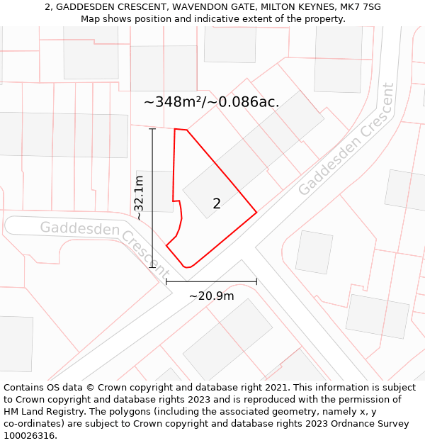 2, GADDESDEN CRESCENT, WAVENDON GATE, MILTON KEYNES, MK7 7SG: Plot and title map