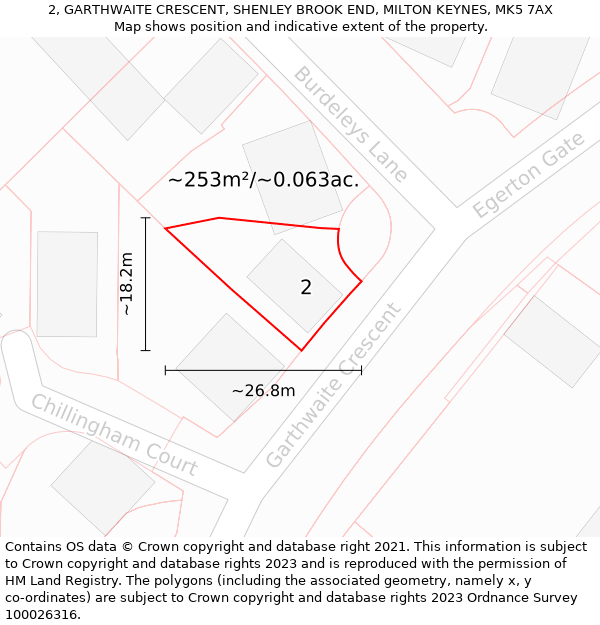 2, GARTHWAITE CRESCENT, SHENLEY BROOK END, MILTON KEYNES, MK5 7AX: Plot and title map