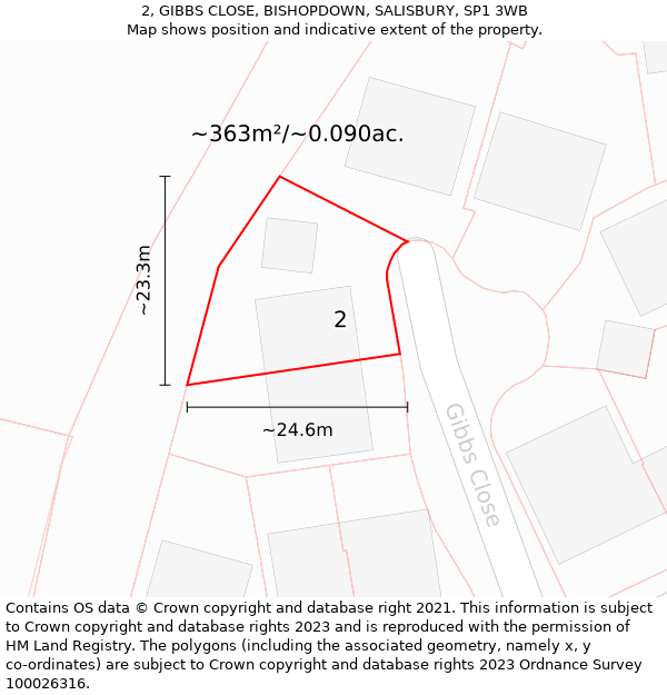 2, GIBBS CLOSE, BISHOPDOWN, SALISBURY, SP1 3WB: Plot and title map