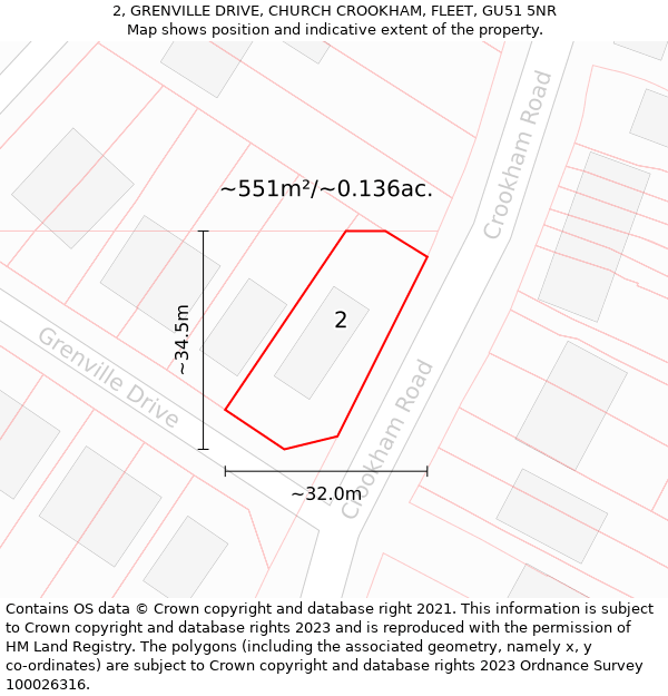 2, GRENVILLE DRIVE, CHURCH CROOKHAM, FLEET, GU51 5NR: Plot and title map