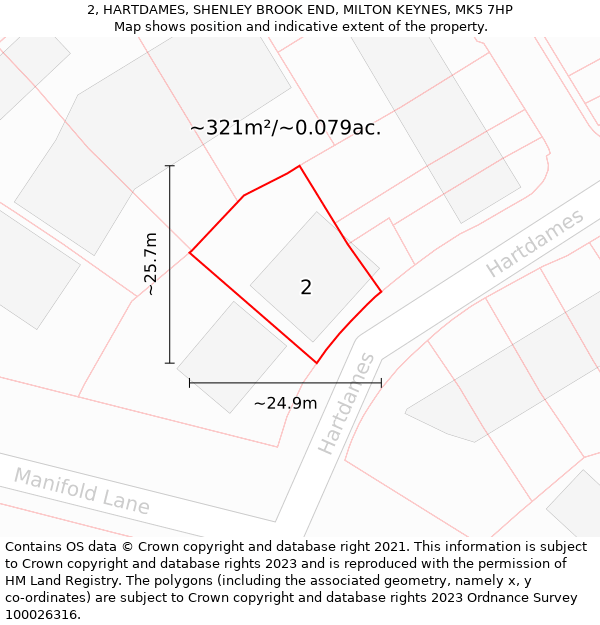 2, HARTDAMES, SHENLEY BROOK END, MILTON KEYNES, MK5 7HP: Plot and title map