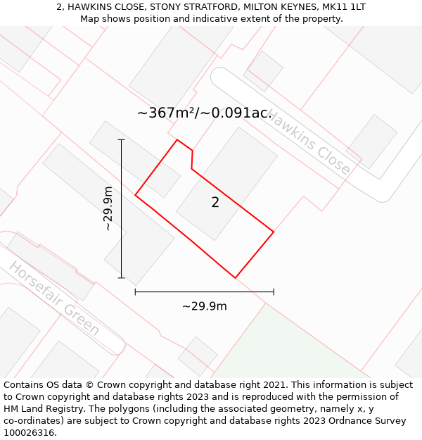 2, HAWKINS CLOSE, STONY STRATFORD, MILTON KEYNES, MK11 1LT: Plot and title map