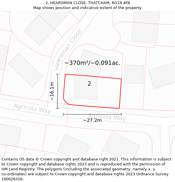 2, HEARDMAN CLOSE, THATCHAM, RG19 4FB: Plot and title map