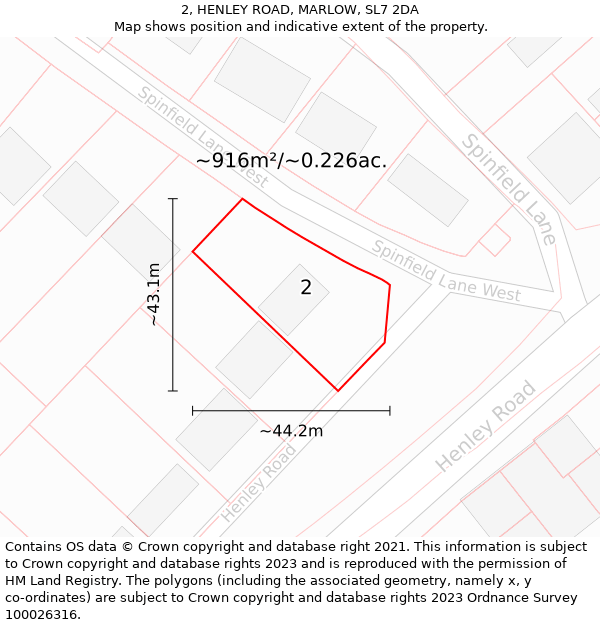 2, HENLEY ROAD, MARLOW, SL7 2DA: Plot and title map