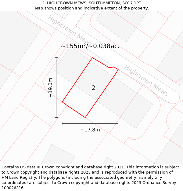 2, HIGHCROWN MEWS, SOUTHAMPTON, SO17 1PT: Plot and title map