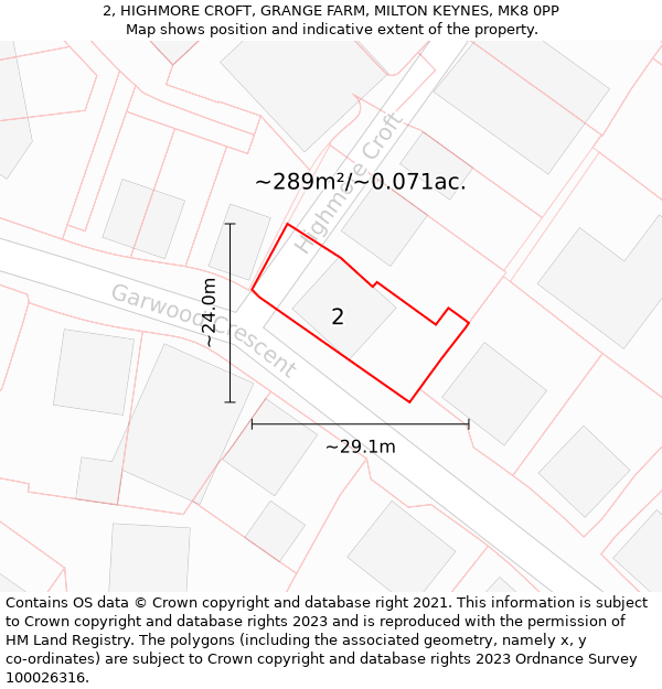 2, HIGHMORE CROFT, GRANGE FARM, MILTON KEYNES, MK8 0PP: Plot and title map