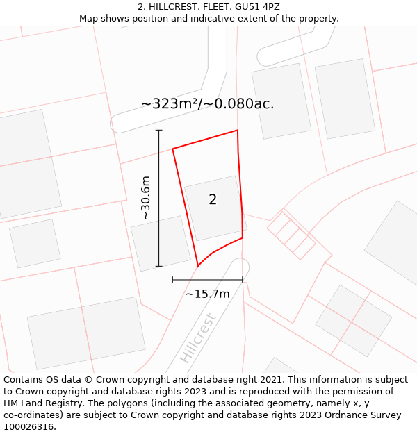 2, HILLCREST, FLEET, GU51 4PZ: Plot and title map