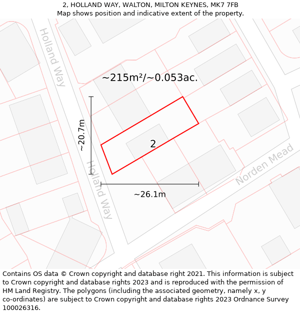 2, HOLLAND WAY, WALTON, MILTON KEYNES, MK7 7FB: Plot and title map