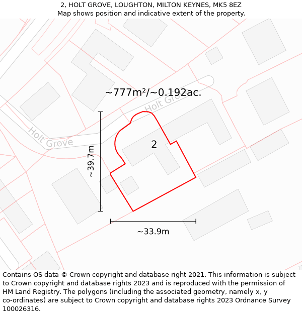 2, HOLT GROVE, LOUGHTON, MILTON KEYNES, MK5 8EZ: Plot and title map