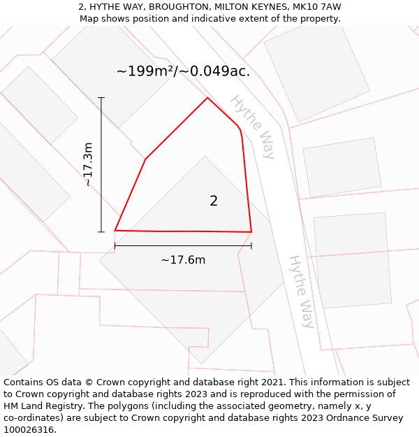 2, HYTHE WAY, BROUGHTON, MILTON KEYNES, MK10 7AW: Plot and title map