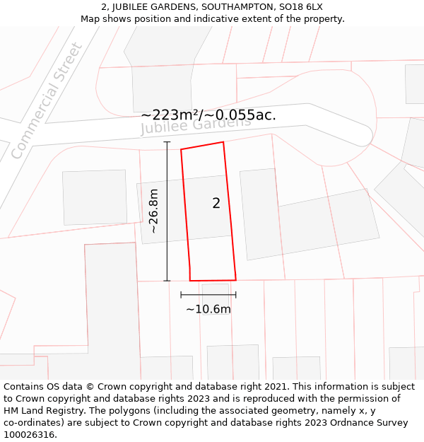 2, JUBILEE GARDENS, SOUTHAMPTON, SO18 6LX: Plot and title map