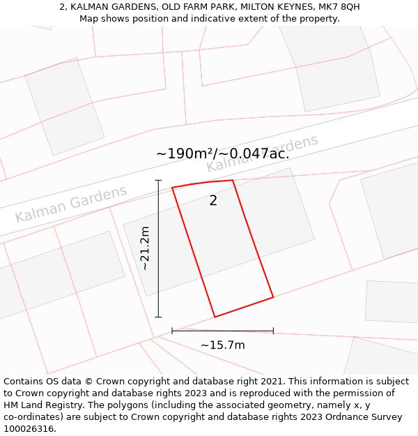 2, KALMAN GARDENS, OLD FARM PARK, MILTON KEYNES, MK7 8QH: Plot and title map