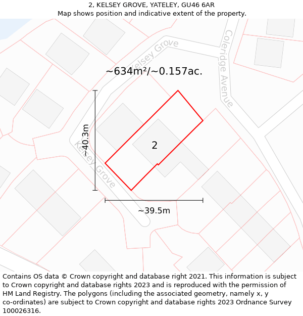 2, KELSEY GROVE, YATELEY, GU46 6AR: Plot and title map