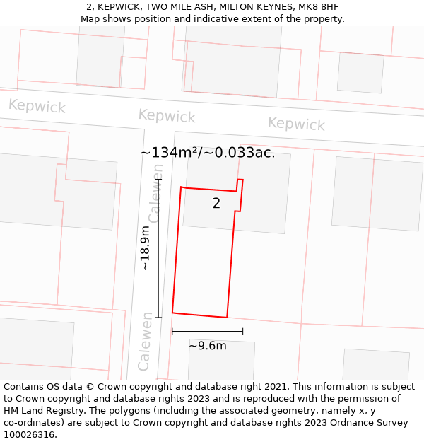 2, KEPWICK, TWO MILE ASH, MILTON KEYNES, MK8 8HF: Plot and title map