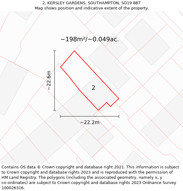 2, KERSLEY GARDENS, SOUTHAMPTON, SO19 8BT: Plot and title map