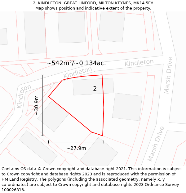 2, KINDLETON, GREAT LINFORD, MILTON KEYNES, MK14 5EA: Plot and title map