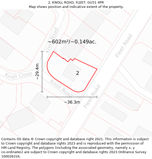 2, KNOLL ROAD, FLEET, GU51 4PR: Plot and title map