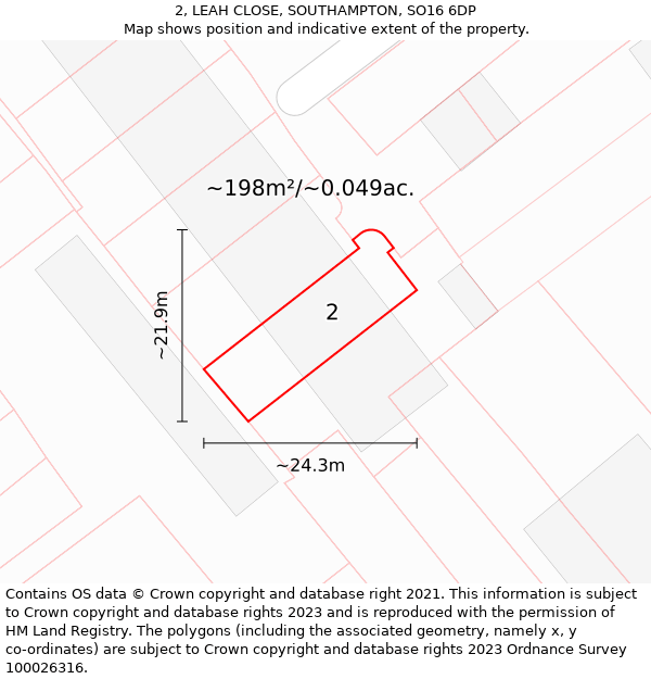 2, LEAH CLOSE, SOUTHAMPTON, SO16 6DP: Plot and title map