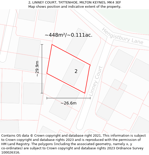 2, LINNEY COURT, TATTENHOE, MILTON KEYNES, MK4 3EF: Plot and title map