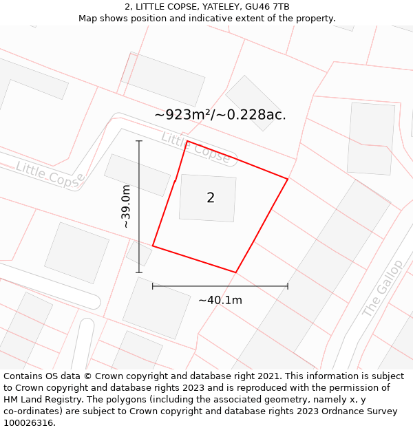 2, LITTLE COPSE, YATELEY, GU46 7TB: Plot and title map