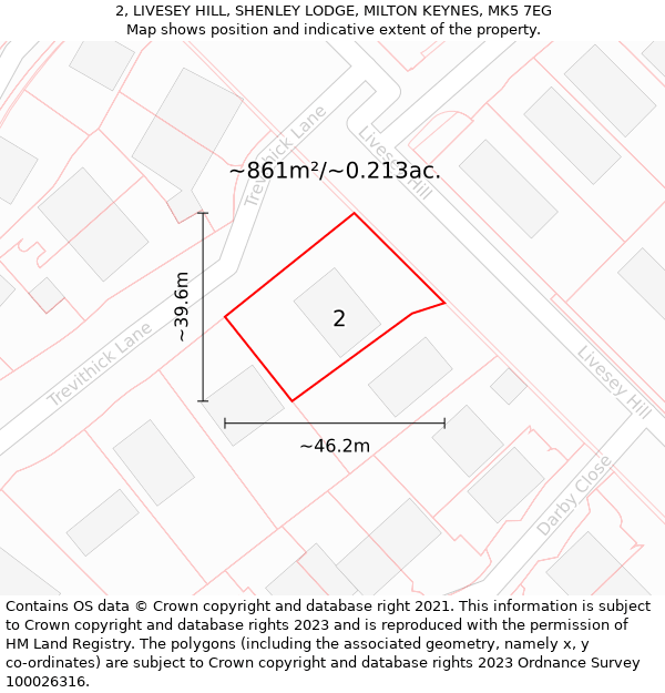 2, LIVESEY HILL, SHENLEY LODGE, MILTON KEYNES, MK5 7EG: Plot and title map