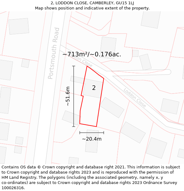 2, LODDON CLOSE, CAMBERLEY, GU15 1LJ: Plot and title map