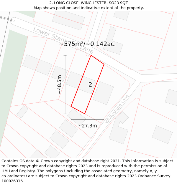 2, LONG CLOSE, WINCHESTER, SO23 9QZ: Plot and title map