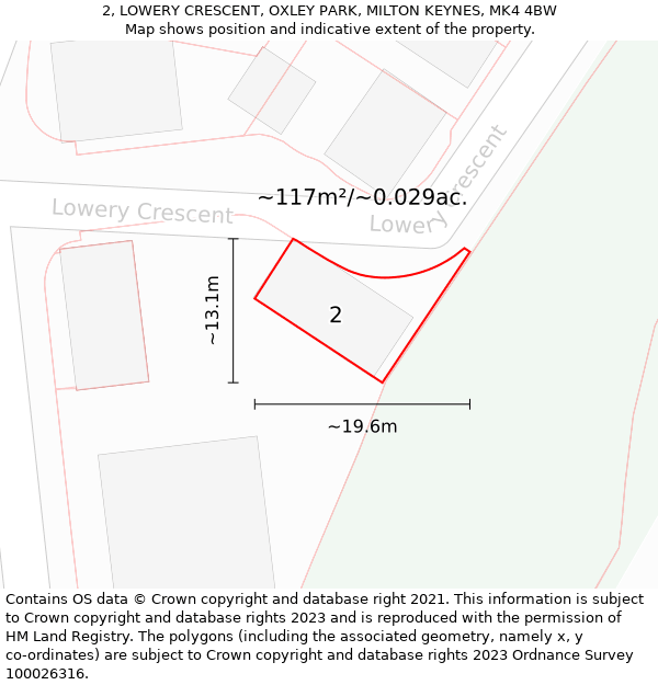 2, LOWERY CRESCENT, OXLEY PARK, MILTON KEYNES, MK4 4BW: Plot and title map
