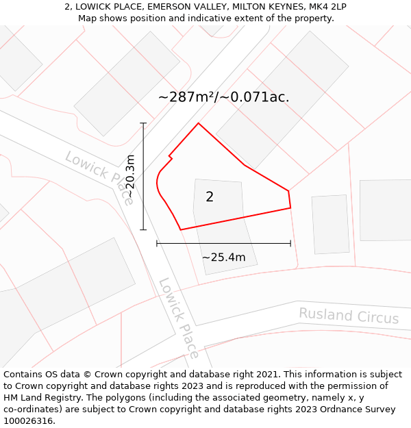 2, LOWICK PLACE, EMERSON VALLEY, MILTON KEYNES, MK4 2LP: Plot and title map