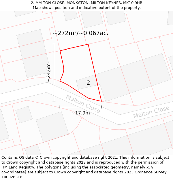 2, MALTON CLOSE, MONKSTON, MILTON KEYNES, MK10 9HR: Plot and title map